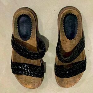 Beartraps Two Strap Sandal, Black Woven Leather, SZ 10